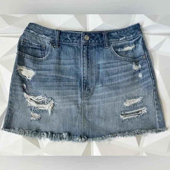 Abercrombie & Fitch Blue Distressed Mini Skirt Women’s Size:8 - Picture 5 of 9